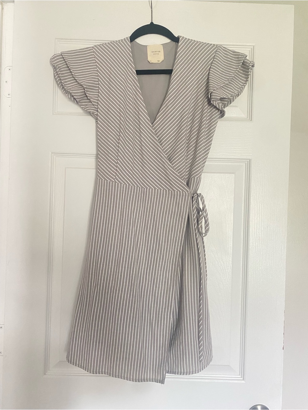 Rachel Striped Wrap Dress in Grey/White